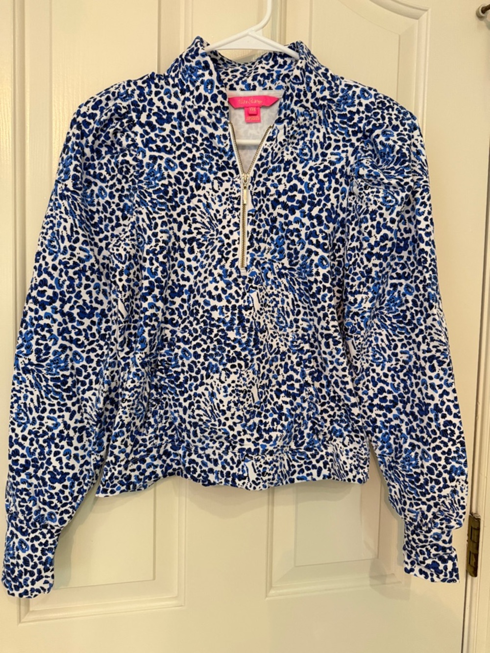 Like New XXS Lilly Pulitzer Blue Leopard Half-Zip Pullover